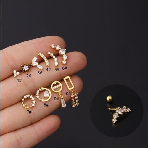 2021 New 1Pc 16G Cz Stainless Steel Barbell Cartilage Earrings Geometric Dangle Earring Helix Tragus Lobe Ear Piercing Jewelry