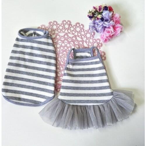 2021 Spring Summer Pet Dog Stripe Dresses Costume Wedding Dress Dog Overalls Chihuahua Poodle Puppy Dog Cotton Skirt Clothes