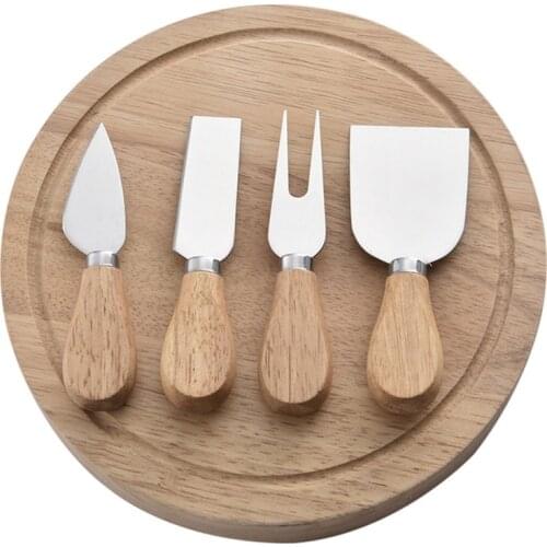 4Pcs Stainless Steel Cheese Knives,Oak Handle Cheese Cutter,Cheese Board Butter Spatula,Kitchen Cheese Tools