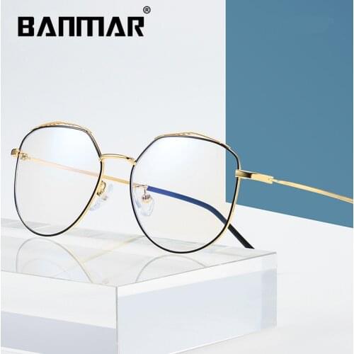 BANMAR Computer Women Round Metal Frame Glasses Anti Blue Rays Radiation Eye Glasses Frames Unisex Metal Print Glasses Men A1902