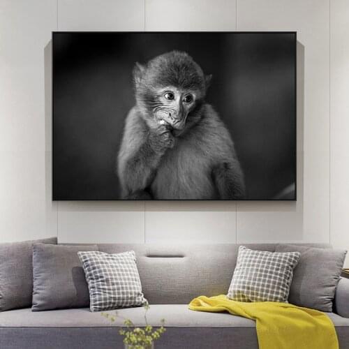 Large Animal Picture Canvas Printed Painting Modern Funny Eating banana Monkey with Headphone Wall Art Poster for Living Room