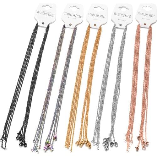 5pcs/lot 316L Stainless Steel Rose Gole Necklace 2mm Thick Rainbow Link Chain Black Chain 45cm for Making Jewelry Necklaces