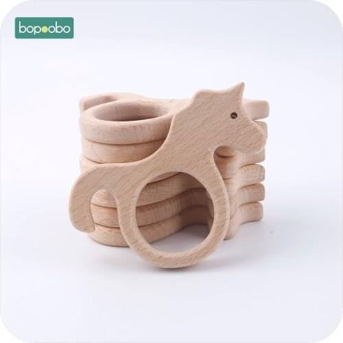 Bopoobo Baby Teether 1pc Beech Wood Teether Unicorn Fish Bird Flower Montessori Educational Toys Play Gym Accessories Baby Toys