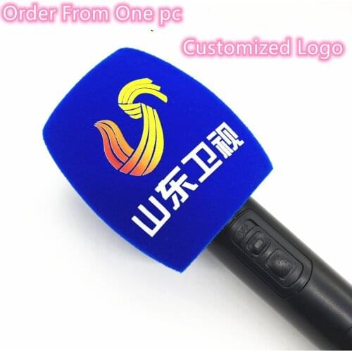 Flocking Mic Sponge Printing Covers Customized Microphone Windshield Logo Foam Windscreen For TV Stations Reporters Interview