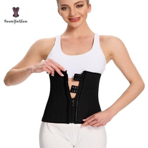 New Items Top Quality Women Fajas Corset Zip And Hook 25 Steel Boned Latex Waist Trainer Colimbians Shape Plus Size XS To 6XL