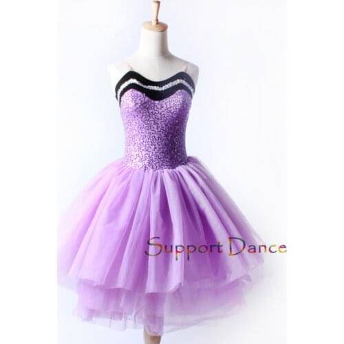 Girls Princess Sequin Camisole Ballet Tutu Dress Women Fairy Purple Performance Costume Support Dance C330