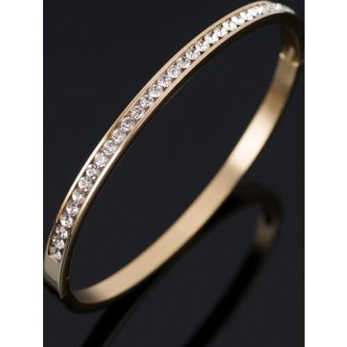 Fashion Round Crystal Stainless Steel Bracelets For Women Friends Gifts Luxury Rhinestones Cuff Bangle Couple Wedding Jewelry