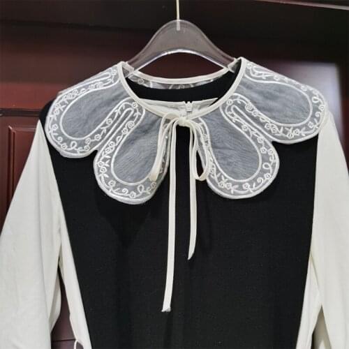 40GC Fashion Women False Collar Flower Pattern Embroidery False Collar Tie Summer Outfit Accessories Exquisite Decoration