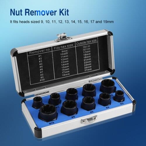 10pcs 9-19mm Broken Bolt Removal Kit Damaged Nut Bolt Remover Stud Extractor Set Hand tool Set