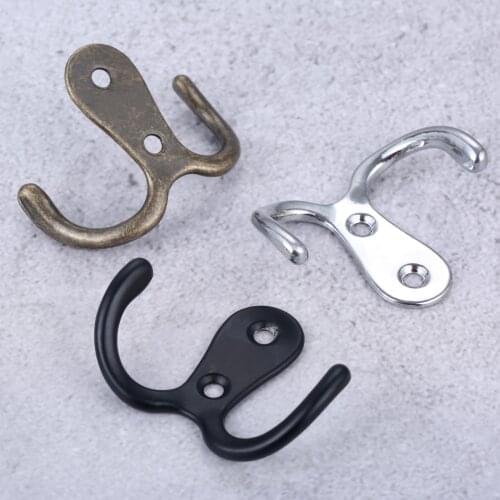 2pcs Hook Wall/Door Mounted Double Heads Hanger w/screw Black/Silver/Antique Bronze Coat/Key/Bag/Towel/Hat Holder 55mm Bathroom