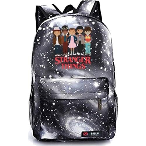 Cheap Men Women Backpack Bag Galaxy Stranger Things Printing Bags for Teenager Daily Backpack Galaxy Mochila Girls Boys Mochilas