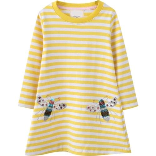 Autumn New Baby Girls Dresses Stripe Sequins Long Sleeve Princess Dresses Kids Toddlers Animal Casual Dress Childrens Clothing