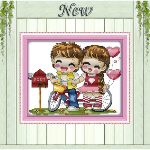 Dating boy love girl cartoon decor painting counted printed on canvas DMC 11CT 14CT kits Cross Stitch embroidery needlework Sets