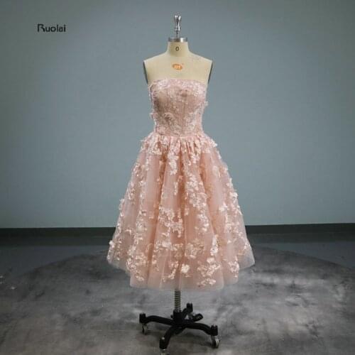 Vestido de festa Real Sample Prom Dresses 2018 Short Formal Party Dresses Flowers Strapless Evening Party Dresses Knee-Length