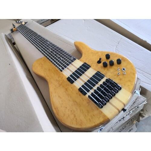 Custom 7 string guitar bass , ASH body,birdseye maple veneer,black button,neck through body,7 strings bass,active