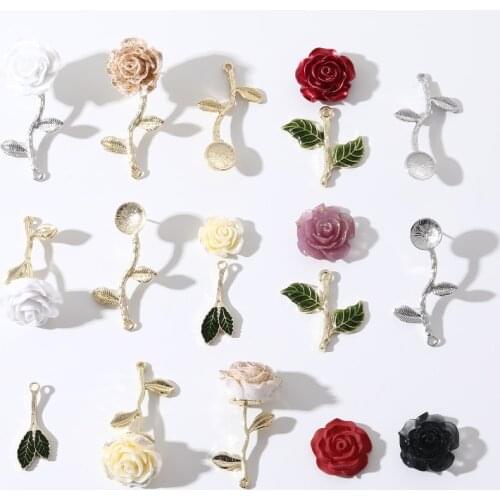 Retro green leaves rose branches and leaves alloy base Pendant Earrings DIY handmade jewelry earrings accessories materials