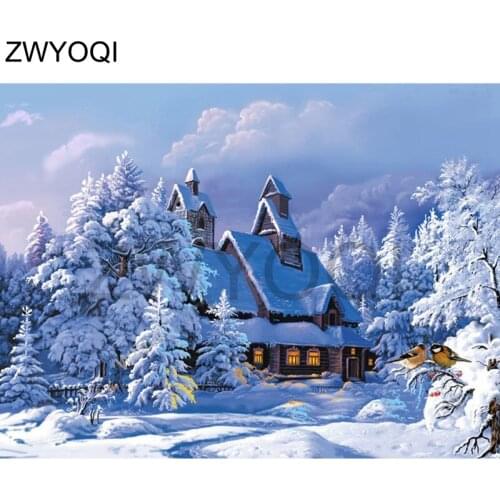 Full Square Diamond mosaic Snow house pine scape Full Round Diamond embroidery Cross stitch Snow house pine DIY Diamond painting