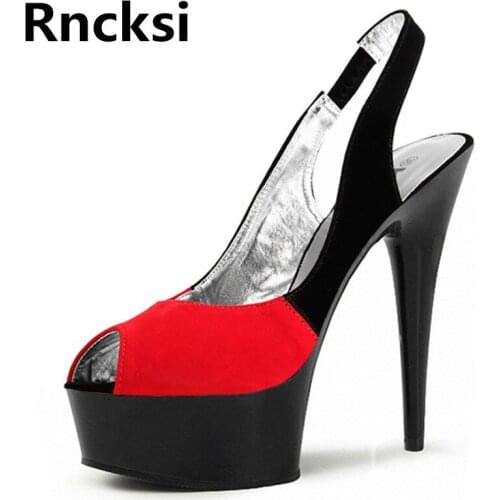 Rncksi Peep Toe Women Pole Dance Shoes Sexy Ankle Straps Sandals Wedding Party 15cm High Heels Sandals With 5cm Platform Shoes
