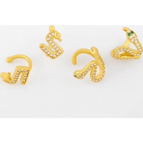 FLOLA Cubic Zirconia Snake Ear Cuffs For Women Micro Pave Crystal Fake Cartilage Earrings Without Piercing Copper Jewelry ersu51