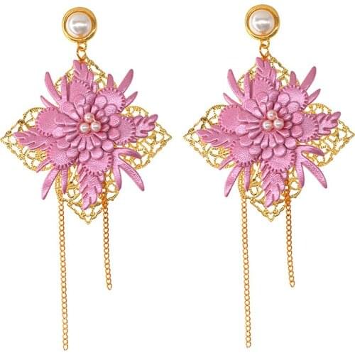 Baroque Retro Metal Flower Earring For Fashion Women Jewelry Statement Tassel Drop Earring Pendents Jewelry