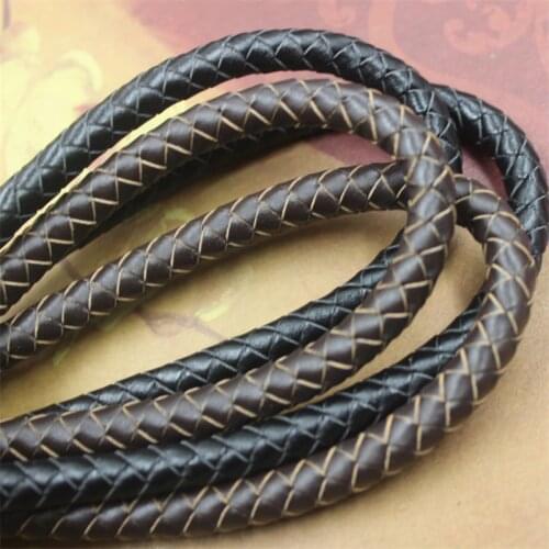 1m length 8mm round Braided Genuine Leather Cord Black Brown Cow Leather Cords String Rope Bracelet Findings DIY Jewelry Making