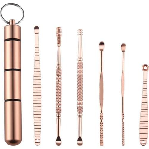 6Pcs/set Stainless Steel Spiral Ear Pick Spoon Ear Wax Removal Cleaner Multifunction Portable Ear Pick Ear Care Beauty Tools