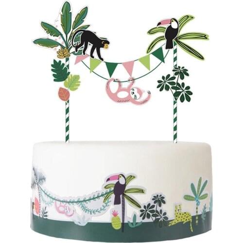 Jungle Party Cake Topper Wrapper Kit Decor Animal Theme Woodland Birthday Party Baby Shower Summer Tropical Wedding