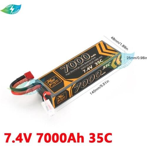 Treepower RC Car Lipo Battery 2S 2P 7.4V 7000mah 35C Max 60C Hard Case For Car RC