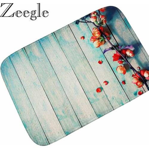 Zeegle Wood Printed Doormat Outdoor Floor Rugs Coral Fleece Carpet Mats Non-slip Absorbent Kitchen Bedroom Bathroom Foot Mat
