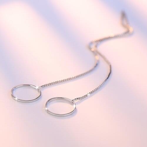 New Fashion 925 Silver Earrings For Women Minimalism Triangle Round Square Long Tassel Earrings Ear Line pendientes