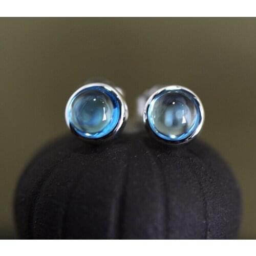 Fashion Natural Blue Topaz 925 Sterling Silver Circle Stud Earrings for Women Fine Jewelry Silver Hanging Earrings Set