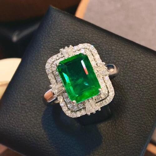 3.0Carat Natural Zambian Emerald Diamond Wedding Anniversary Ring Real 14k White Gold Fine Jewelry Gift for Women