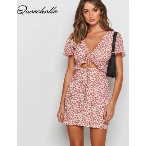 Womens Summer Backless Flowers Print Mini Dress Sexy Deep V neck Vintage Boho Bohemian Beach Short Dress Ladies Casual Sundress