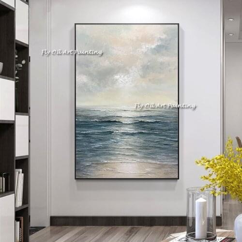 100% Handmade Oil painting abstract sea level porch seascape painting nordic european modern landscape luxury decoration