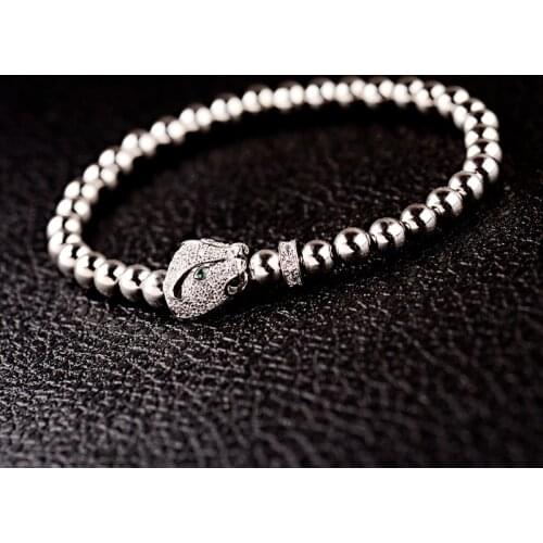 2019 Charm Men CZ Micro Pave Men Leopard Heads Elastic Bracelet 6MM Copper Braided Bracelets&Bangles Women Gift ABL045