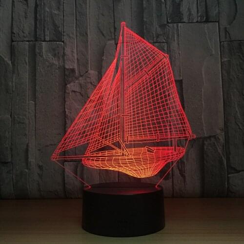 3D Creative Sailing Night Light Colorful Lamp Bedroom Bedside Light Fixtures 7 Color Change 3D Lamp Home Decor Drop Shipping