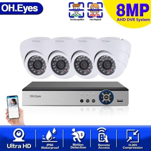 OH.eyes H.265 4 Channel DVR Kit 8MP AHD Camera CCTV System In/Outdoor Dome Waterproof Explosion proof Video Surveillance Kit