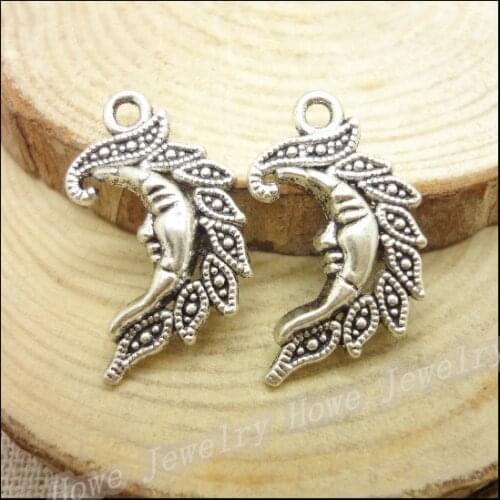 60 pcs Vintage Charms Moon Pendant Antique silver Fit Bracelets Necklace DIY Metal Jewelry Making
