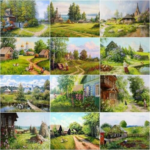 AZQSD Diamond Painting House Mosaic Full Square Drill Handmade Gift Diamond Art Landscape Picture Of Rhinestones Home Decor