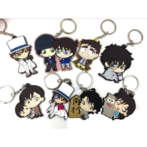 8pcs/lot Detective Conan Anime keychain Jimmy Kudo Kaltou Kiddo Hattori Heljl Kazuha Ran Rubber strap/mobile phone charms G43