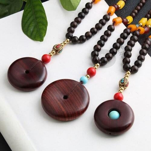 Sweater Chain Antique Pendant Necklace Female Pendant Blood Sandalwood Safety Clasp Pendant Wood Decoration Vintag Nepal