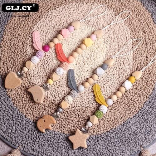Baby Pacifier Clip Chain Silicone Beads Wooden Holder Soother Pacifier Clips Nipple Holder for Infant Nipple Bottle Clip Chain