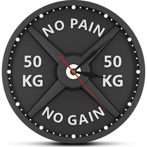 Gyms Bodybuilding Wall Art Clock NO Pain NO Gain 50kg Barbell 3D Wall Clock Modern Design Weight Lifting Dumbbell Strongman Gift