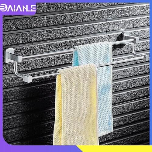 Double Towel Bar Aluminum Toilet Washroom Towel Rack Hanging Holder Wall Mounted Bathroom Towel Holder Hanger Rail Storage Shelf