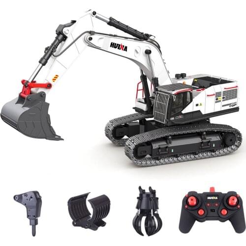 HUI NA 1:14 22CH 2.4G RC Alloy Excavator Model 4-In-1 Crusher Construction Vehicles Toys Children Educational Toys Birthday Gift