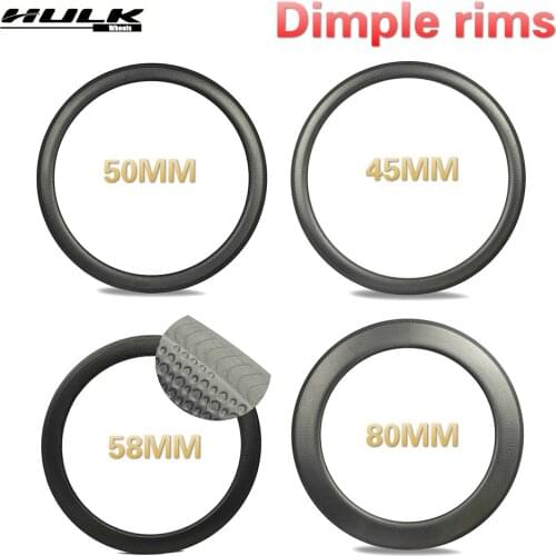 HULKWHEELS Carbon Wheels Dimple Carbon Rims 45mm 50mm 58mm 80mm Depth Carbon Fiber Golf Surfce For Road Bike And Cycle Cross