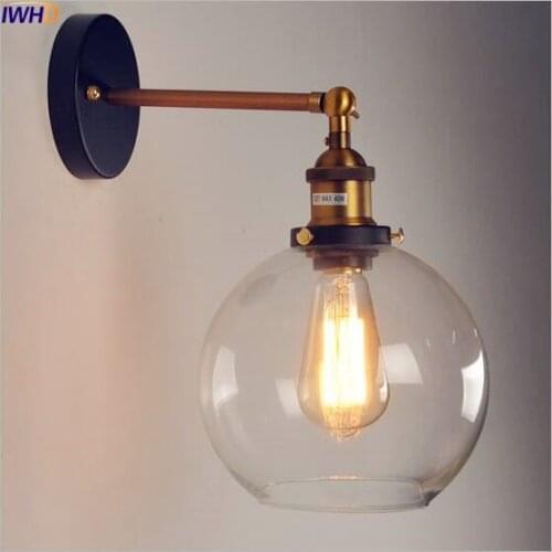 IWHD Glass Ball Retro Wall Lights Fixtures Dinning Room LED Stair Lights Industrial Wall Lamp Vintage Wandlampen Loft Style