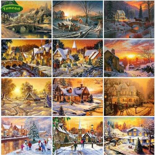 Diamond Embroidery House Paint With Diamond Painting by Number Full Drill Winter 5D DIY Landscape Rhinestones Art Handmade Gifts