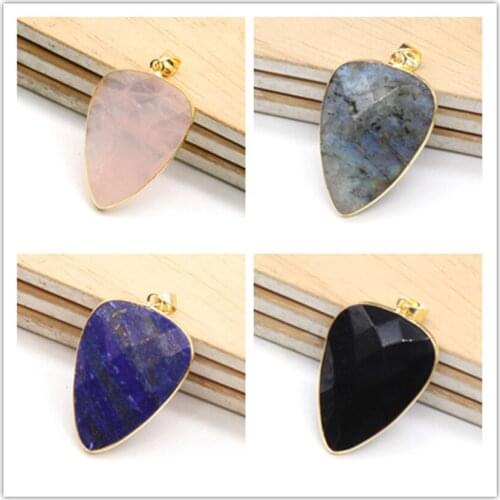 KFT Natural Stone Crystal Quartz Lapis Lazuli Labradorite Agates Water Drop Faceted Stone Pendant For Gift Jewelry