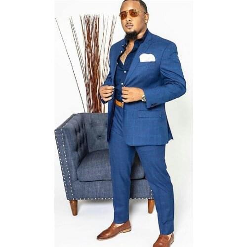 Classic Check Plaid Plus Size Mens Pants Suits Custom Made One Button Groom Best Man Coat Blazer 2 pcs (Jacket+Pants)